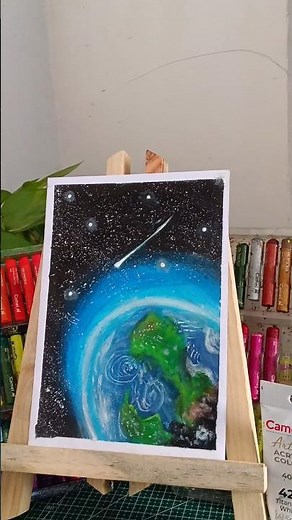Easy Earth Drawing with Oil Pastels 🌍 | Space Scenery Drawing Tutorial#