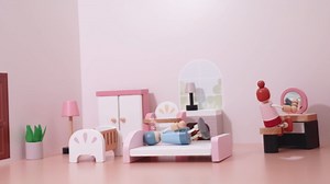 Wooden Dollhouse Furniture Set with 4 Family Dolls, 36 Pcs Sanlebi Doll House Accessories and Furniture, Miniature Furniture Including 5 Room Kits, Pretend Play Toy Gift for Boys Girls Toddler 3+