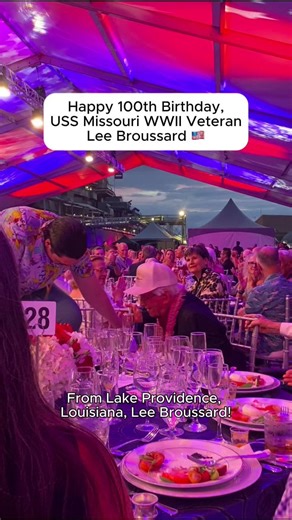 Yeoman Third Class (Y3c) Lee Broussard celebrates his 100th birthday today — a century of life, courage, and remarkable stories. Having Mr. Broussard and his grandson, Jacob back at the ship during the 80th Anniversary Commemoration will be a memory cherished forever. May this milestone birthday be as remarkable as the life he’s lived. #GreatestGeneration #WWIIHistory #VeteranVoices | Battleship Missouri Memorial