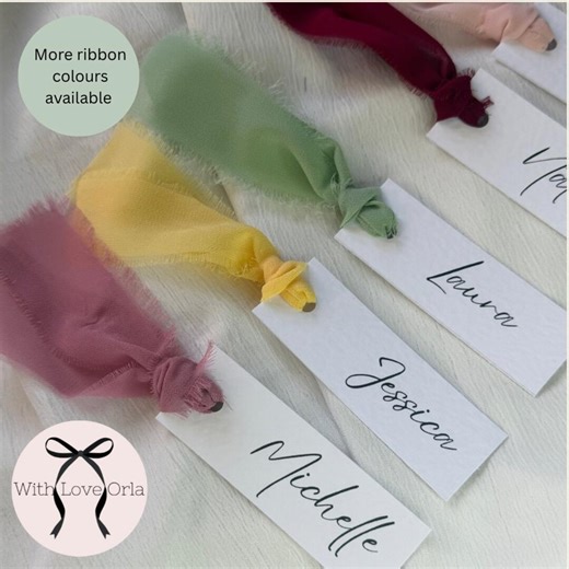 Personalised Wedding Place Cards – Elegant Name Tags With Chiffon Ribbon, Custom Seating (multiple Colours) - Etsy