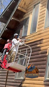 This is real-time media blasting. #MediaBlasting #LogHomeRestoration #SatisfyingProcess | RI Log Home Restoration