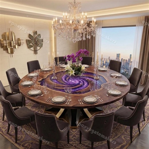 Custom Round Walnut Dining Table – Deep Space Galaxy Resin Art, Modern Furniture - Etsy
