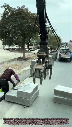 Roadside Curb Stone Installation Using Construction Machinery