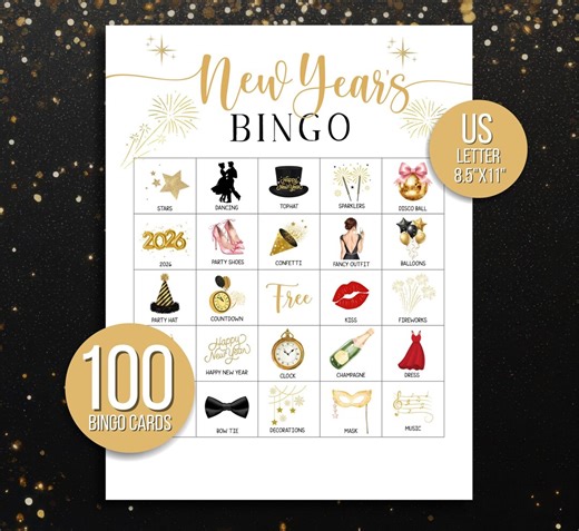 New Year's Bingo, Happy New Year Party Game, Printable Activity, New Year's Bingo Cards - Etsy