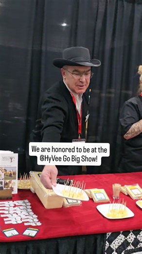 Rufus & @chefbaldus sharing their passion of artisanal cheese made in Milton Iowa. This is what we do, share our passion of cheese and connecting with others. Stop by and say hi 👋 if you are at the @hyvee Go Abigail Showbin Des Moines, Iowa! #miltoncreamery #hyvee #cheeselovers #delimanager #cheesemonger | Milton Creamery LLC