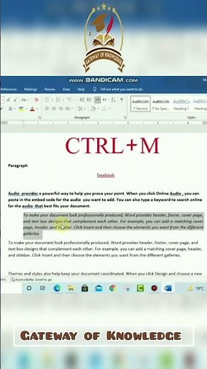 CTRL+M Shortcut Key | Keyboard Shortcut | Computer Shortcut keys | MS Office Shortcut Keys | MS Word