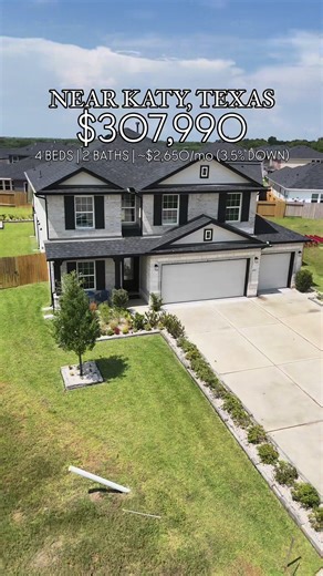 💰 $307,990 | 3.99% RATE AVAILABLE #firstimehomebuyer #newconstructionhouston 🛏 4 Beds / 2 Baths | 📐 2,513 Sq Ft | 🚗 2-Car Garage 📍 40 minutes from Downtown Houston (Inner Loop) ✈️ 30 minutes from George Bush International Airport ~Home Features~ ✨ Two-story family room w/ soaring ceilings & natural light 🍽️ Granite kitchen w/ breakfast area dining, optional island 👔 Private study that can double as a 5th bedroom 🛁 Owner’s retreat w/ dual vanities, spa bath & walk-in closet 🎮 Upstairs ga