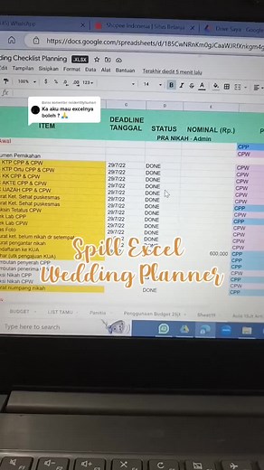 File Excel untuk Persiapan Pernikahan yang Mudah