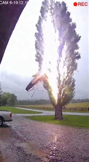 Lightning Strike Hits Tree! ⚡🌲 Caught On Camera#LightningStrike #CaughtOnCamera #TreeStrike