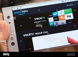 Amazon Prime Video, Stack TV, StackTV website screen, streaming TV channels on Android Mobile Phone Stock Photo - Alamy