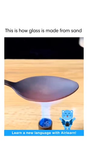 Scifactism on Instagram: "This video shows how glass is formed starting with just sand. You'll see sand poured onto a spoon, followed by a white liquid that looks like dish milk, likely added to keep things hydrated. Then, a strong torch is used to heat it from underneath. As the heat rises, the sand begins to melt and slowly transforms into glass. It's a simple but fascinating look at how glass takes shape."
