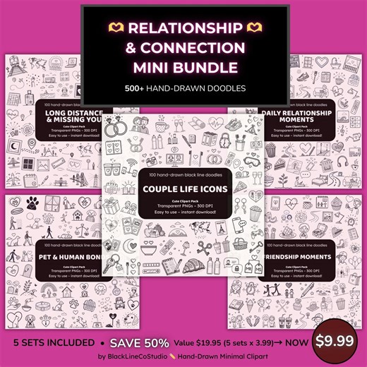 Relationship & Connection Clipart Mini Bundle | 500+ Hand-drawn Doodle PNG Icons | Love, Friendship, Daily Moments - Etsy Australia