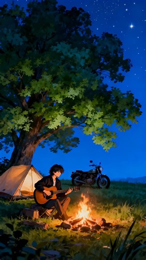 Nafis Khan on Instagram: "A quiet song under the stars, firelight dancing in the night 🌙🔥🎸 Some memories feel like a remembering. Created using @magichourai Turn cozy cinematic moments into AI videos — start creating on MagicHour.ai #nightaesthetic #campfirevibes #aivideo #cinematicart #dreamyscenes"