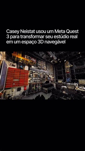 BR Metaverso on Instagram: "O cineasta e criador Casey Neistat publicou um tour completo do seu estúdio de Nova York em versão digital 3D. O espaço foi escaneado com um headset Meta Quest 3 usando tecnologia de Gaussian Splatting, criando uma réplica extremamente fiel do ambiente físico. O resultado é um estúdio virtual que pode ser explorado pelo celular ou em VR, com direito ao famoso “caos organizado” de Casey, prateleiras, câmeras, skates e objetos pessoais, tudo preservado exatamente como n