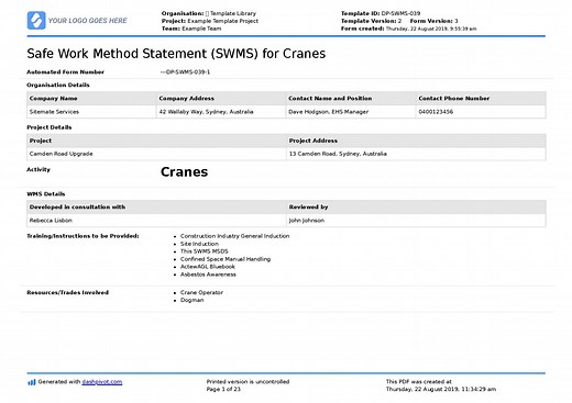 Cranes Safe Work Method Statement (Mobile cranes, truck, operations)