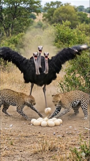 Three-Headed Ostrich Fights Off Leopards to Protect Eggs | #comedy #funny #shorts