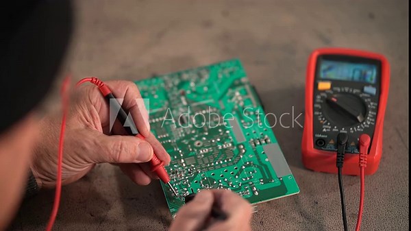electronics repair. uses a multimeter. Repair of consumer electronics. troubleshooting in electronics. Slow-motion video. High quality 4k video.