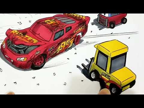 Draw CARS 3 LIGHTNING McQUEEN After Crash Scene - Compilation | Drawing and Coloring | Tim Tim TV