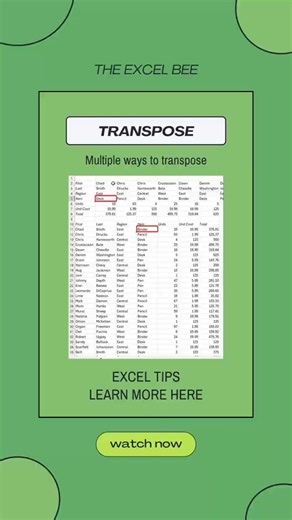Multiple ways to transpose in Excel #exceltips