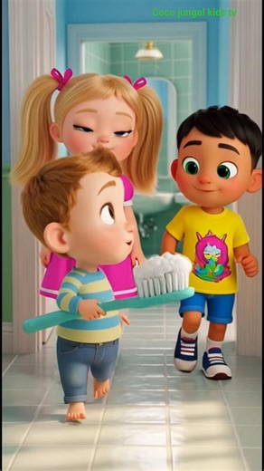 “Brush Brush Morning Song 🪥 | Hindi Kids Rhyme |#Shorts #vairal coco jungal kids tv #shortvideo