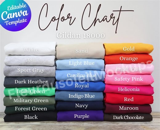 Gildan 18000 Color Chart, Color Chart Mockup, Sweatshirt Mockup, Gildan Crewneck Mockup, Editable Color Chart, Gildan 18000 Swatch - Etsy