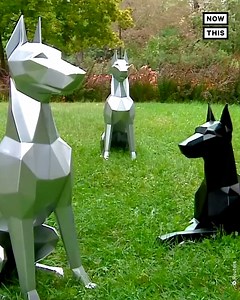 These sculptures of Doberman Pinschers were made from recycled scrap metal. Sergei Dzhabbarov, who makes sculptures and toys from recycled materials, collaborated with fellow artist Natalia Pogudinato to produce the metal hounds, which are on display in a park in Yekaterinburg, Russia. | NowThis