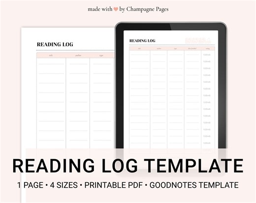 Plantilla imprimible de registro de lectura, diario de lectura, GoodNotes (PDF) - Etsy España