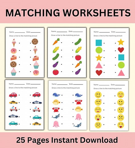 Matching Worksheets, Match the Picture, Kindergarten Preschool Activity, Busybook, Educational Pages - Etsy