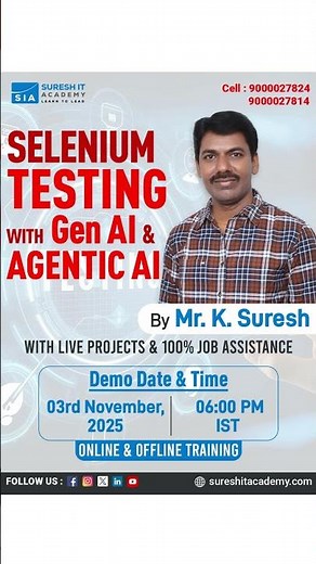 Master Selenium Testing with Gen AI & Agentic AI | Live Session by Suresh IT Academy.