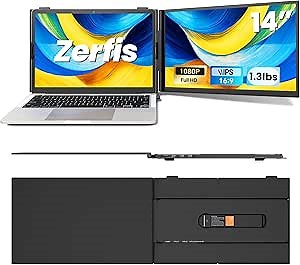 Laptop Screen Extender, Ultra-Thin 14" FHD 1080P Portable Monitor for Laptop, 1.3lbs Lightweight Dual Monitor Extender Plug & Play for 13"-17" Laptops, Compatible with Wins/Mac/Android/Chrome