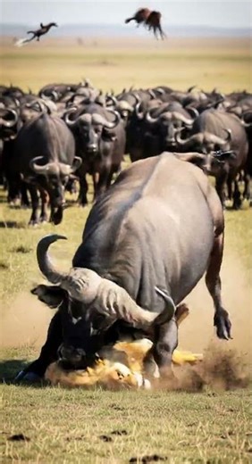 buffalo goring lion
