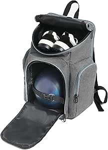Bowling Backpack with Padded Ball Holder and Shoe Bag for Single Ball - Up to Size 18 Inches (Grey)