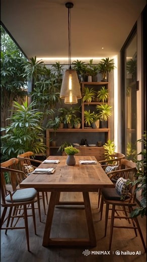Dine surrounded by nature 🍃🍽️. This dining area, complete with a wooden table and garden views, blends elegance with natural charm. #DiningRoomDecor #GardenView #NaturalElegance #SriLankaHomes #ModernDining #TropicalDining #WoodDesign #IslandDining