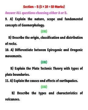 B.Sc Honours Geology Semester-I | Physical Geology & Geomorphology | Model Paper
