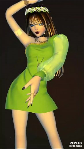 3D Animated Female Character in Elegant Green Dress
