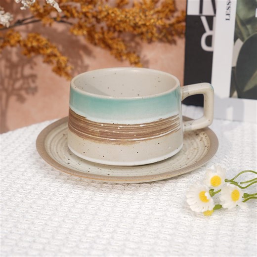 Handmade Japanese Ceramic Coffee Mug, Handcrafted 260ml Tea Cup and Saucer Set, Wabi Sabi Gradient Pottery, Unique Artisan Modern Water Cup - Etsy