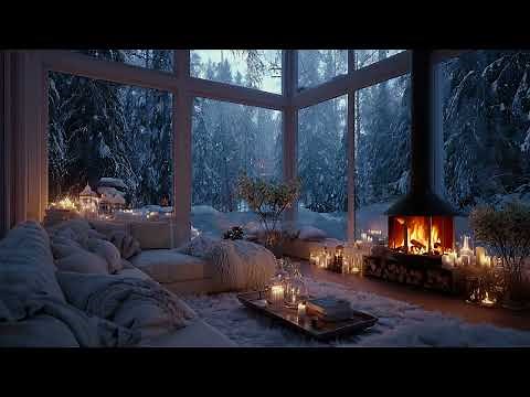 Snowy Forest Night Ambience – Crackling Fireplace & Winter Wind for Relaxation