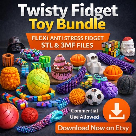 Twisty Fidget Toy Bundle STL Files, Flexi Anti Stress 3D Print Models, Articulated Sensory Toy 3MF Download Commercial Use - Etsy