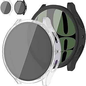 2 Pack Case for Samsung Galaxy Watch 6 Screen Protector 40mm 44mm,Privacy HD Tempered Glass+Hard Bumper Face Cover for Samsung Watch 6 Screen Protector Case 40 44 mm Accessories Men/Women