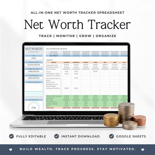 Net Worth Tracker Spreadsheet for Google Sheets, Personal Finance Dashboard, Asset and Liability Tracker Template Phase 1 - Etsy