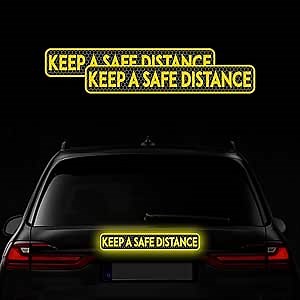 2pcs High Intensity Reflective Bumper Decal Keep a Safe Distance Car Stickers Auto Body Bumper Window Sticker Night Visibility Safety Driving Warning Sticker for Car Truck Vehicle (Yellow)
