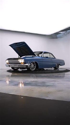 EarthMotorcars on Instagram: "How to make an LS3 1962 Bel air even crazier? Throw it on BAGS🔥 Check out the full build sheet on this beauty 👇 **Recent Body off Restoration** •PPG Nasa Blue •GM Performance Crate 6.2L LS3 525 HP •Tremec T56 6 Speed Transmission •Ford 9” Rear End 3.73:1 Gears •Global West Steering Brace •Global West Front Sway Bar •New AccuAir E-Level Suspension + Controller •$30K Custom Interior 2025 Completion •New weatherstripping and window felt •Wilwood 4 Wheel Big Brake Sys