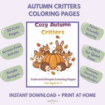 Cozy Autumn Critters Coloring Pages | 20 Printable Fall Coloring Sheets