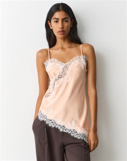 Satin Lace Cami Top in Rest In Peach X Caribbean | Glassons AU