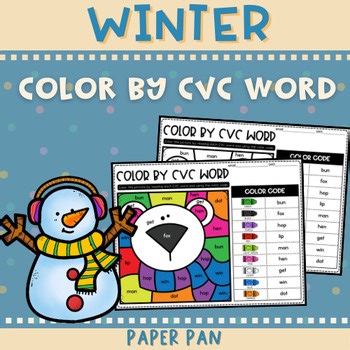 Winter Color by CVC Words Worksheets – Short Vowel Practice