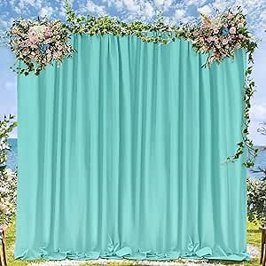 Turquoise Polyester Backdrop Curtains10 ft x 10 ft Photography Backdrop Drapes for Birthday Mermaid Party Decorations