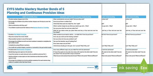 EYFS Maths Mastery Number Bonds of 5 Planning and Continuous Provision Ideas