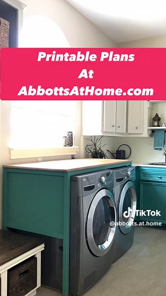 I love this easy to build DIY Table that goes over your Washer and Dryer, guys! It’s one of the best change I made during my Laundry Room Makeover. Since my washer and dryer aren’t surrounded by walls, I couldn’t just put a countertop over them. Building a table was the best solution for us. Search “laundry table” on my blog to see the steps. 👍