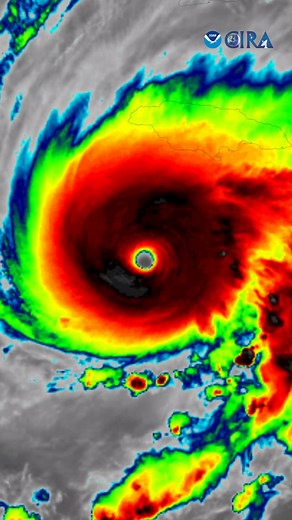 Major Hurricane Melissa churns to the south of Jamaica. The storm is currently a Category 5 hurricane with wind speeds of 175 mph (281 km/h). Details: This animation contains the infrared (band 13) product from the GOES-19 weather satellite. It spans the 26-hour period from 15:00 UTC on 2025-10-26 to 17:00 UTC on 2025-10-27. | Cooperative Institute for Research in the Atmosphere
