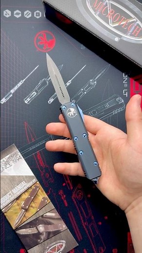 Microtech UTX-85 D/E Blue Titanium Hardware Damascus Limited Edition